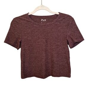FLX Womens Heathered Burgundy Cropped Short Sleeve Athletic Shirt Size Medium